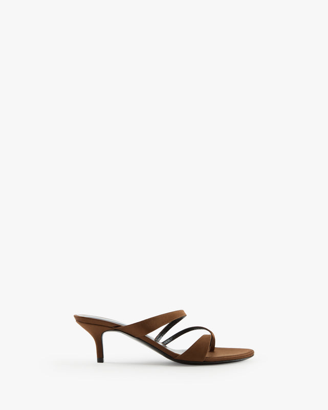 Heath Kitten Sandal in Brown Silk Satin