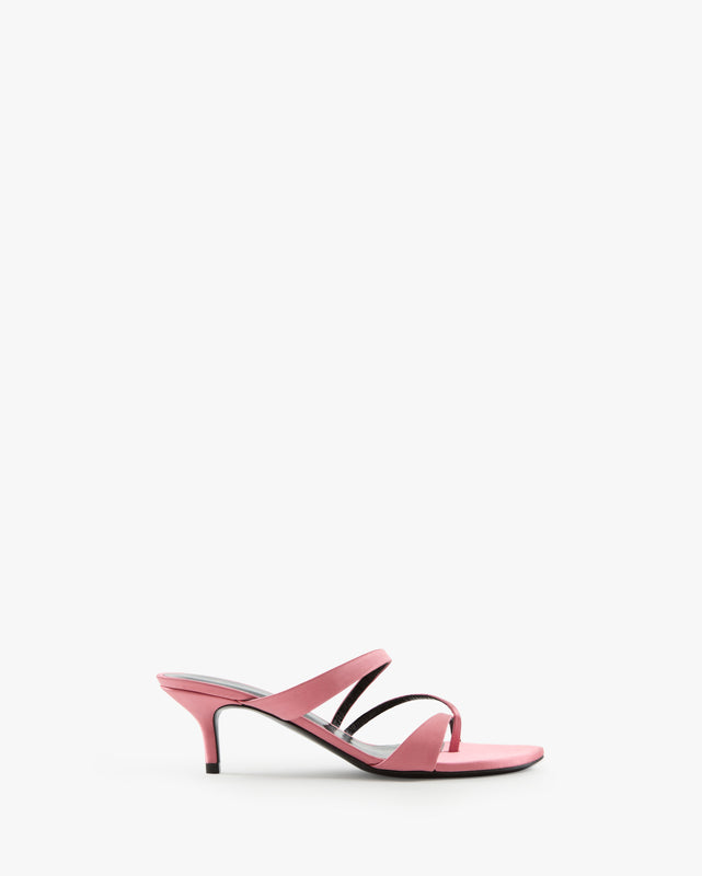 Heath Kitten Sandal in Pink Silk Satin