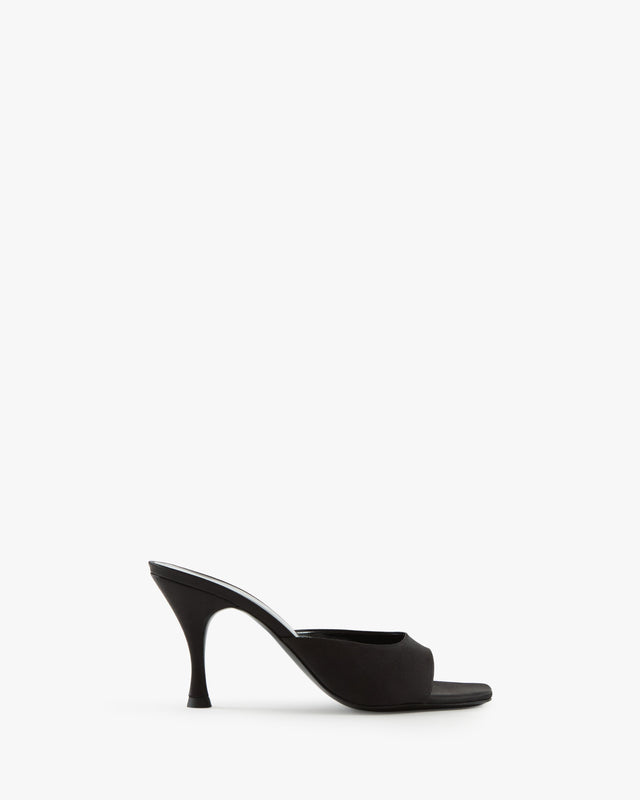 Sleek Mule in Black Silk Satin