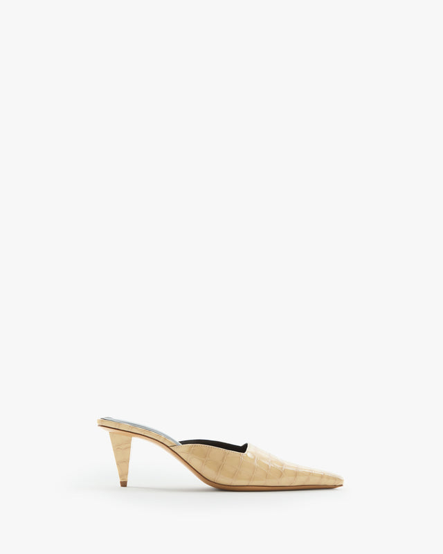 Iris Mule in Beige Croc Embossed Leather