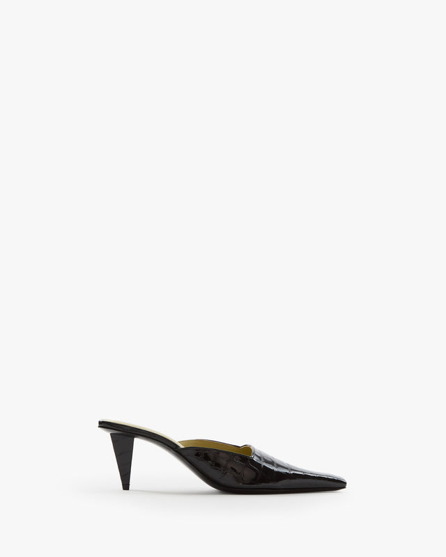 Iris Mule in Black Croc Embossed Leather