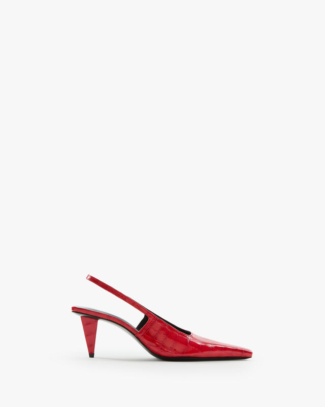 Iris Slingback in Red Croc Embossed Leather